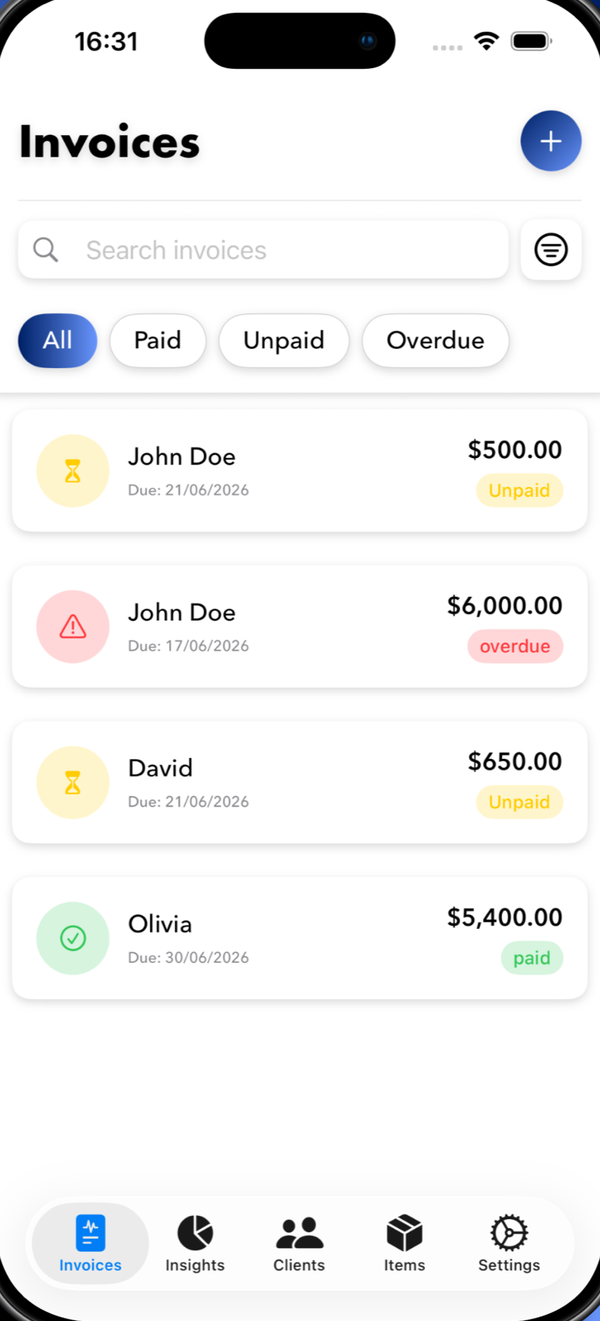 JustInvoice on iPhone: your invoices and their payment status